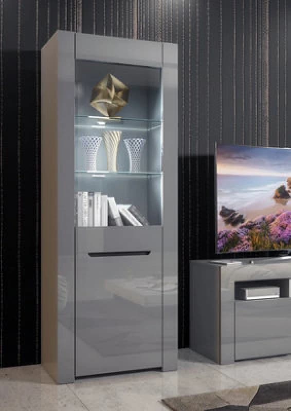 Furneo High Gloss & Matt Grey Display Cabinet Cupboard Milano 09G White LED Lights