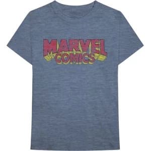 Marvel Comics - Distressed Logo Unisex Large T-Shirt - Blue