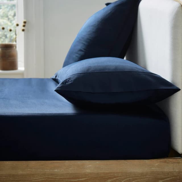 Ted Baker Home Plain Dye Cotton Fitted Sheet Navy unisex KING SIZE