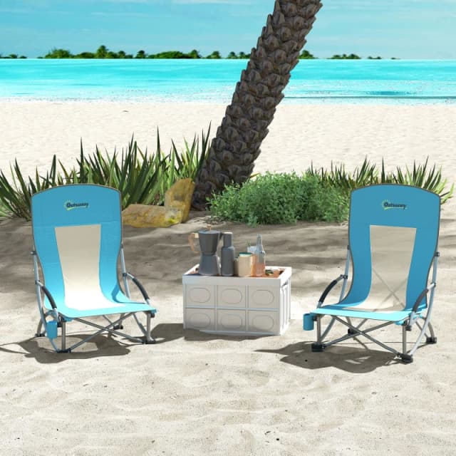 OUTSUNNY Set of 2 Folding Beach Chair, Camping Chair with Carry Bag, Blue Blue Unisex