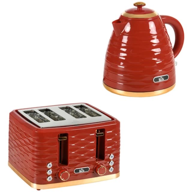 HOMCOM HOMCOM Kettle and Toaster Sets 1.7L Kettle & 4 Slice Toaster w/ Browning Control Red 5056725351823