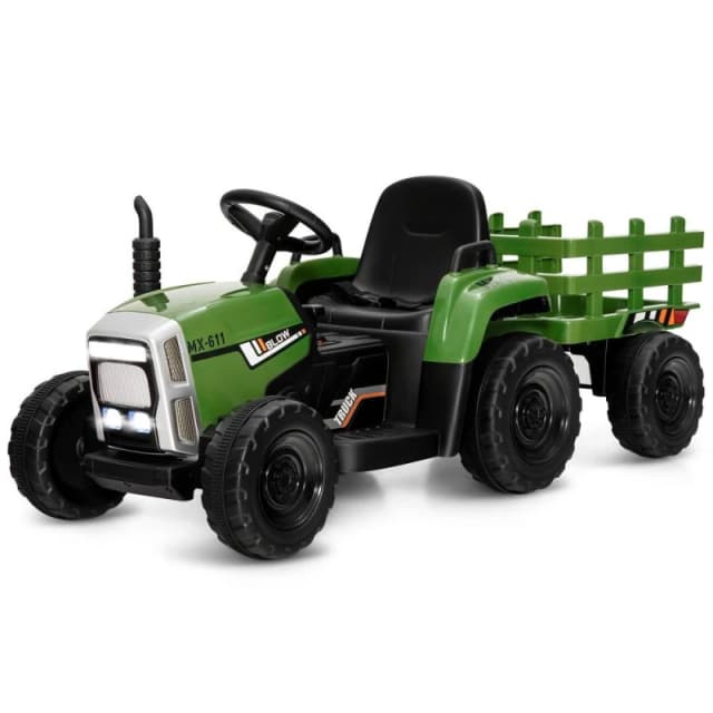 COSTWAY Ride on Tractor and Trailer 12V Electric Toy Car w/Light & Music Detachable Green unisex