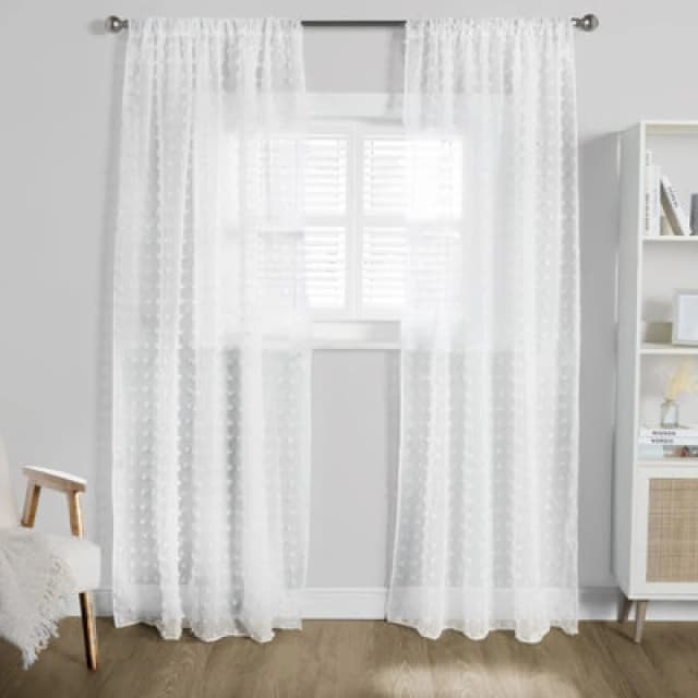 OHS OHS Textured Voile Net Curtains Pair 2 Window Panels Slot Top Set in White Size: 140cm width x 220cm drop White 140cm width x 220cm drop Unisex