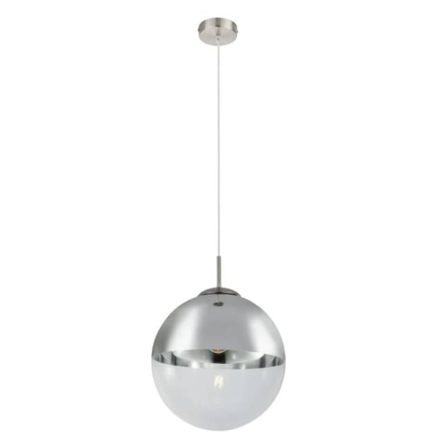 Netlighting Varus 30cm Globe Pendant Nickel Matt Transparent Glass Shade 1x E27 in Grey Grey Unisex