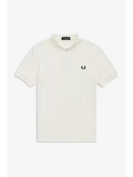 Fred Perry Taped Zip Neck Polo Shirt, White, Size S, Men