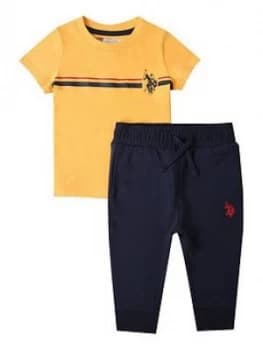 U.S. Polo Assn. Toddler Boys Chest Stripe Tee & Jog Set - Yellow/Navy
