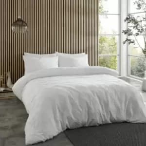 Catherine Lansfield Chevron Clipped Jacquard Duvet Cover Set, White, Double