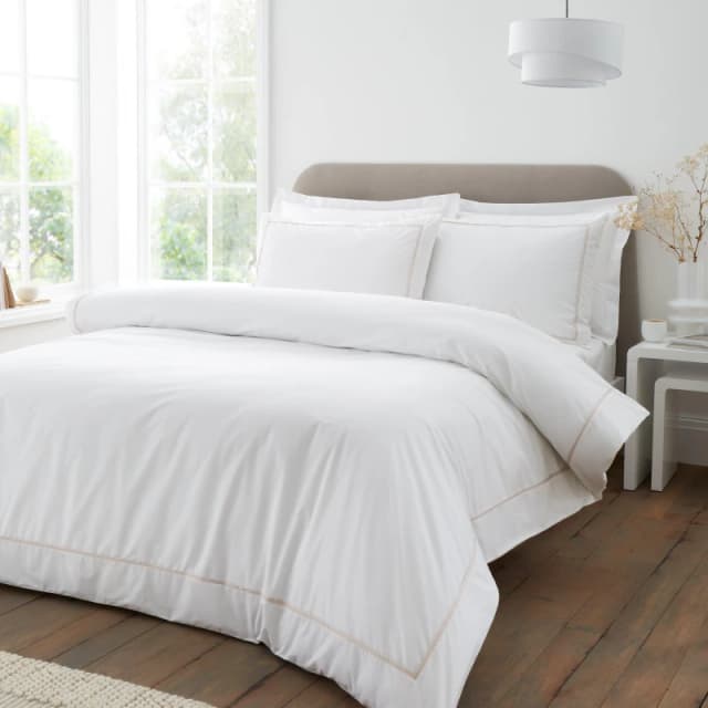 Bianca Contrast Trim Duvet Cover Bedding Set White Natural
