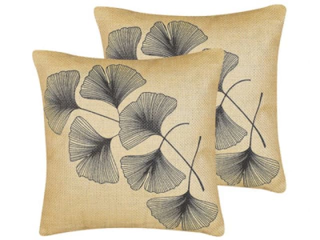 Beliani Set Of 2 Decorative Cushions Wakad 45 X 45cm Beige Plant Pattern