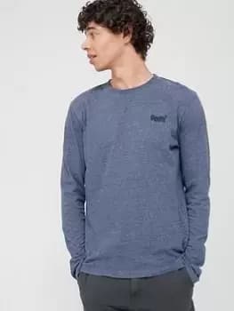 Superdry Embroidered Logo Long Sleeve T-Shirt - Navy Size M Men
