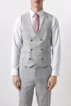 Slim Fit Grey Textured Check Waistcoat
