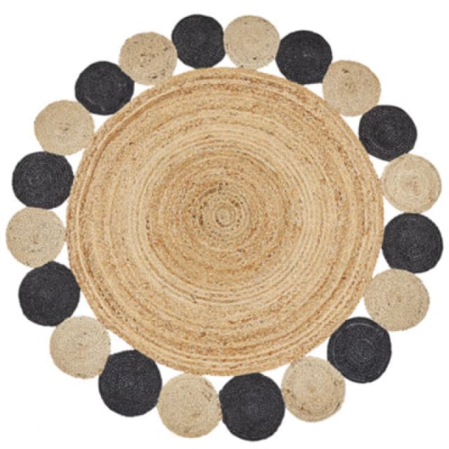 Beliani Round Jute Area Rug 140 Cm Black Vostan