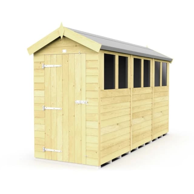 Buttercup Farm 4 x 12 Feet Apex Shed - Single Door W/ Windows - L358 x W118 x H217cm in Brown Brown Unisex
