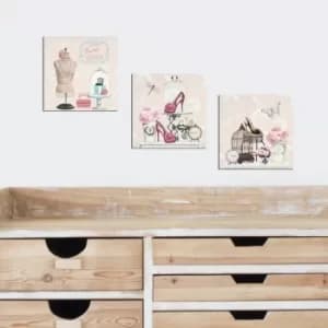 3BT006 Cream Pink Black Blue Dusty Rose Decorative MDF Painting (3 Pieces)