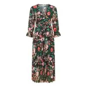 Yumi Black Floral Print Midi Wrap Dress - Black