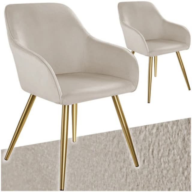Tectake Set Of 2 Chair Marilyn With Velvet Cover, Gold Steel Legs And Plush Padding - Taupe/gold