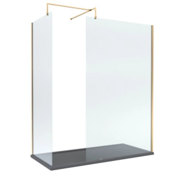 Balterley 8mm Glass Wetroom Screens Brushed Brass and Grey Tray 1700 x 800mm Grey