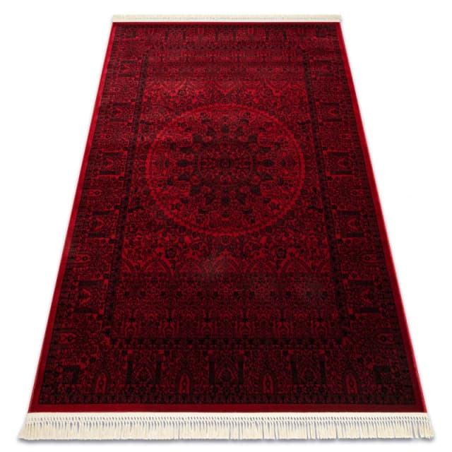 RugsX Orient 6039 Carpet Burgundy / Black Frame, Rosette, Oriental, With Fringes 100X200 Cm