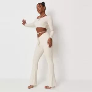Missguided Tie Waist V Front Wide Leg Trouser - Cream