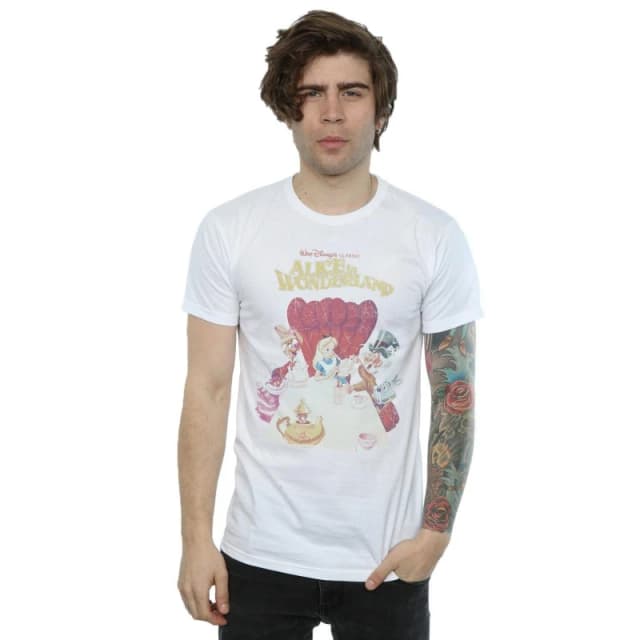 Disney Men Alice In Wonderland Retro Poster T-Shirt in White Size: Small White S Male 5057245574655