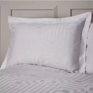 Satin Geo Jacquard 100% Cotton 180 Thread Count Oxford Pillow Case, White, Pair - Bianca