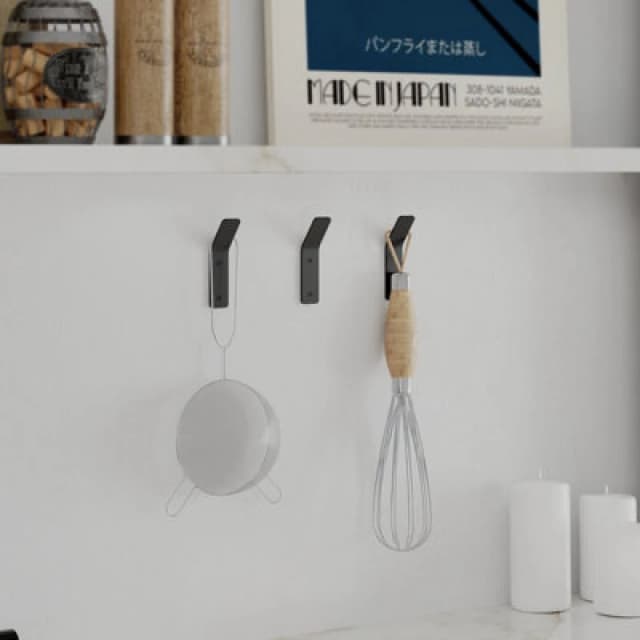 Decortie Modern Hary Unique Metal Triple Hooks For Hanging Set Of 3 Matte Black Hooks Kitchen, Waterproof, Stainless Steel Hooks