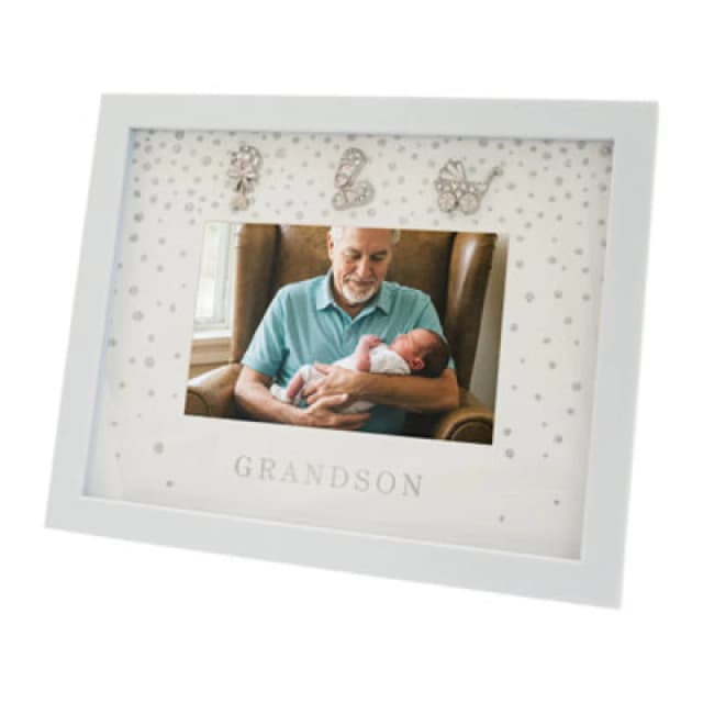 Happy Homewares Modern Grandson 4X6 White Picture Frame With Silver Foil Falling Dots