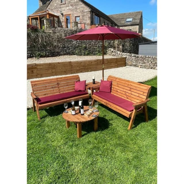 Charles Taylor Six Seater Corner Garden Furniture Set - L240xW284xH98cm - Burgundy in Light Brown Light Brown Unisex
