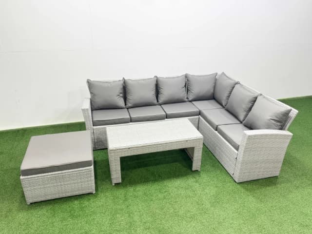 Fimous 7 Seater Garden Outdoor Rattan Furniture Set Coffee Table Set in Light Grey Light Grey Unisex