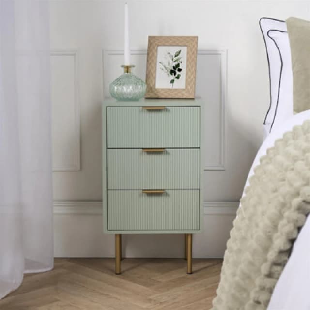 OHS OHS Ribbed Bedside Table Modern Bedroom 3 Draw Office Nightstand in Pale Green Pale Green One Size Unisex 5027434212835