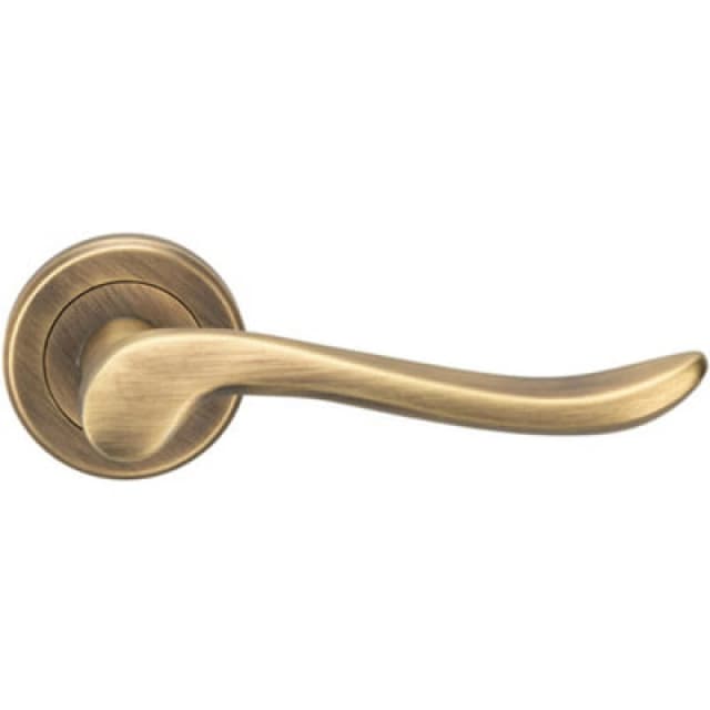 Loops PAIR Scroll Shaped Lever Handle on Round Rose Concealed Fix Antique Brass Metallics