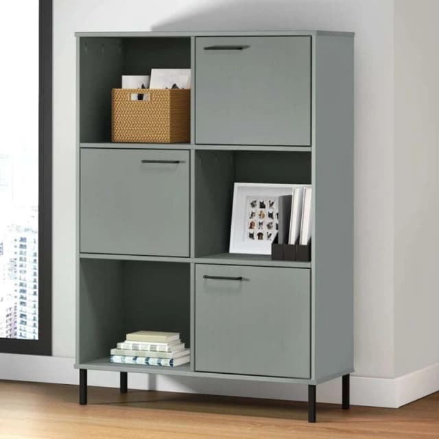Vidaxl Bookcase With Metal Legs Grey 90X35X128.5cm Solid Wood Oslo, Grey 351013