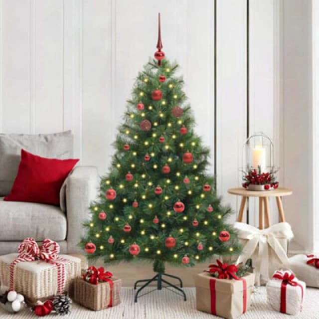 vidaXL Artificial Christmas Tree with 150 LEDs Red Balls Green 150cm PE and PVC, Green 3397770