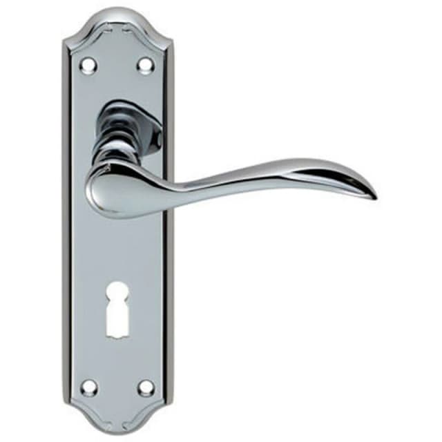 Loops PAIR Curved Door Handle Lever on Lock Backplate 180 x 45mm Polished Chrome Multi