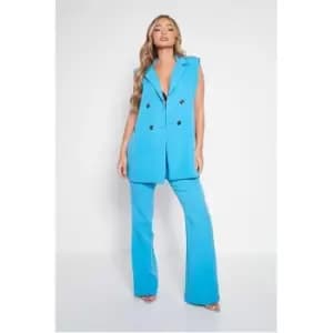 I Saw It First Blue Sleeveless Blazer With Pocket Detail - Blue