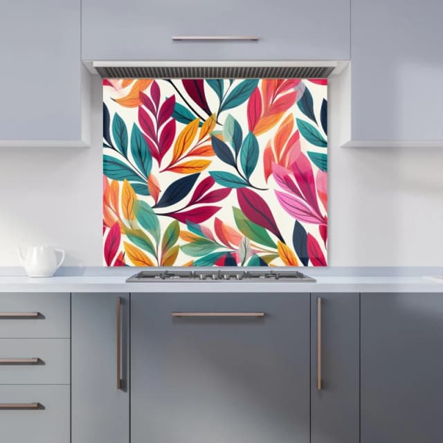 Warren Reed - Designer Bright Leaves Pattern Kitchen Splashback in Orange Size: 600mm x 750mm Orange Unisex 600mm x 750mm