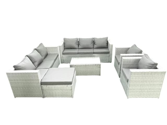 Fimous Outdoor Rattan Sofa Garden Furniture Set with 2 Armchairs Oblong Coffee Table Big Footstool Light Grey Mixed Light Grey