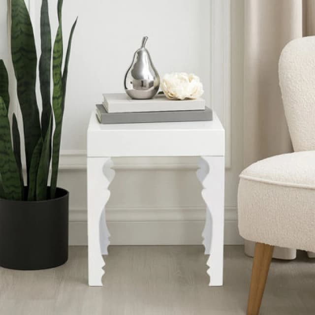 Premier Housewares Interiors by Premier High Gloss Side Table,Wood Side Table, Wooden Bedside Table, Contemporary Natural Wood Side Table White