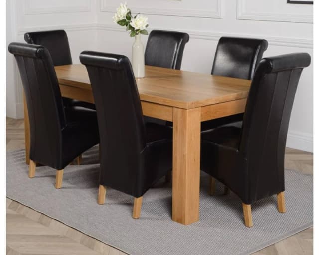 Thats Furniture Dakot 182 x 92cm Oak Large Dining Table & 6 Montana Leather Chairs in Black Size: 182 x 92cm Black Unisex 182 x 92 cm