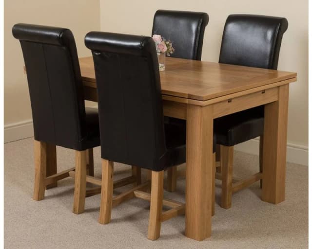 Thats Furniture Richmond 140-220cm Oak Extending Dining Table + 4 Washington Leather Chairs in Black Unisex