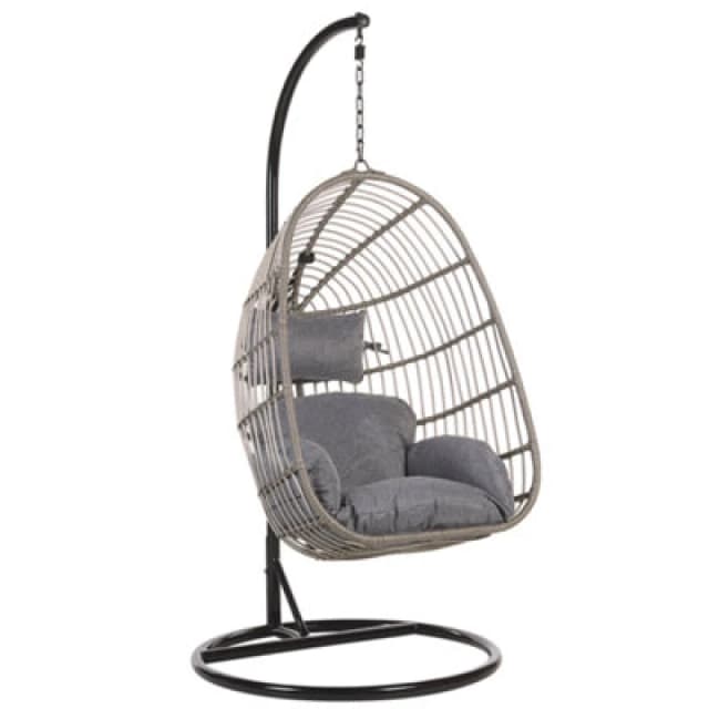 Beliani Hanging Chair With Stand Casoli Pe Rattan Grey