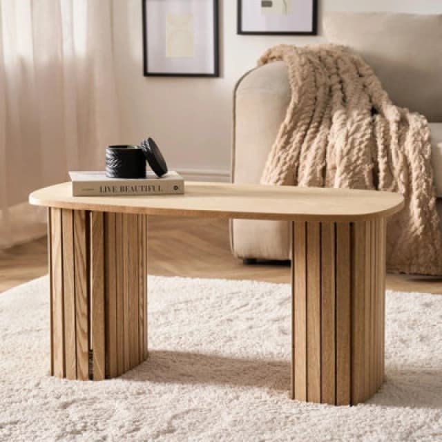 OHS OHS Coffee Table Long Ribbed Living Room Office End Table Bedroom in Natural Natural One Size Unisex 5027434229727