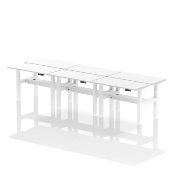 Air Air Back-to-Back 1200 x 600mm Height Adjustable 6 Person Bench Desk White Top with Cable Ports White Frame HASCP6P12600WHTW