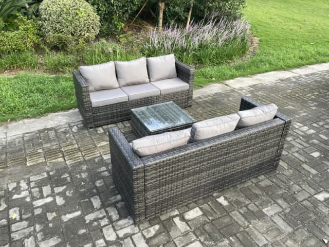 Fimous Wicker Rattan Garden Furniture Sofa Set with Square Coffee Table 6 Seater Outdoor Rattan Set Dark Grey Mixed Dark Grey