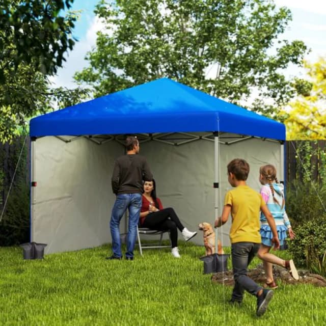 Outsunny 3x3 (M) Pop Up Gazebo Party Tent w/ 2 Sidewalls, Weight Bags Blue 84C-403V00BU