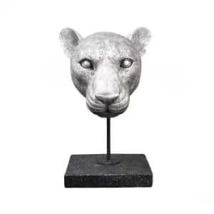 Leopard Head on Stand Ornament Silver 26.5cm