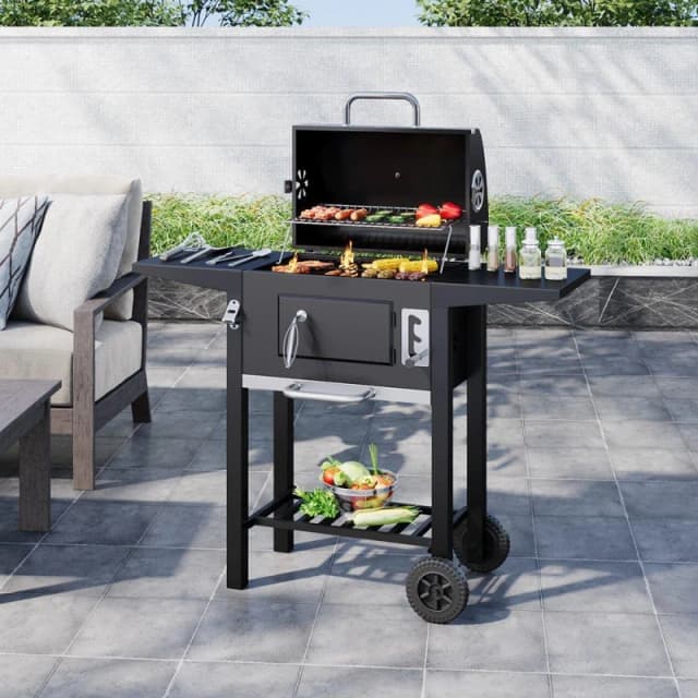 Breeins Outdoor Charcoal Grill with Side Tables Black unisex One size