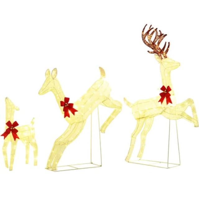 Outsunny 3 Piece 300 LED Light Lighted Christmas Reindeer Family Decoration, White 844-996V70WT