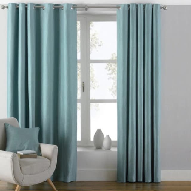 Paoletti Paoletti Atlantic Twill Woven Eyelet Curtains in Duck Egg Blue Size: 168cm width x 183cm drop Duck Egg Blue 168cm width x 183cm drop Unisex