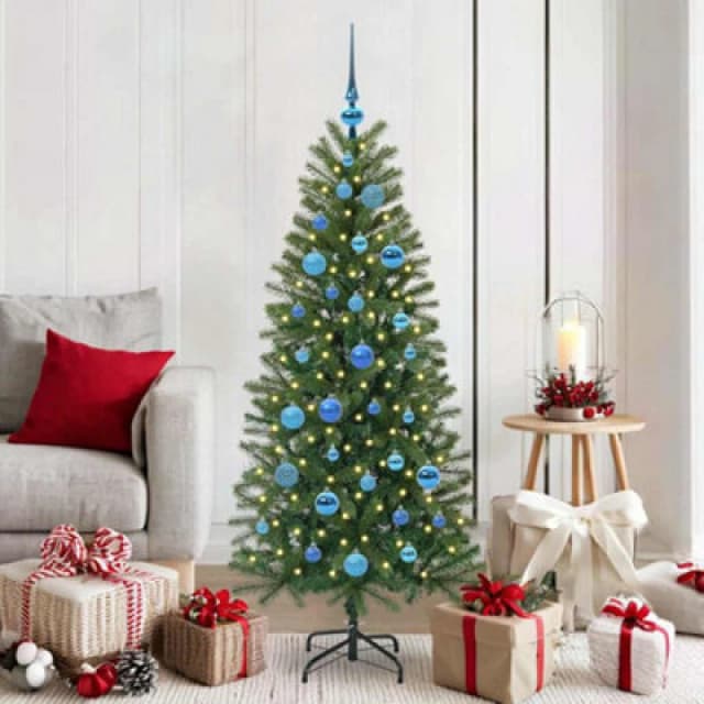 vidaXL Artificial Christmas Tree with 150 LEDs, Blue Balls Green 150cm PE and PVC, Green 3397348
